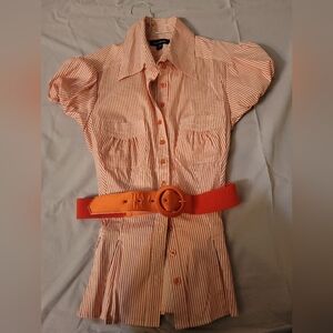 Bebe Vibrant Orange and White Striped Blouse